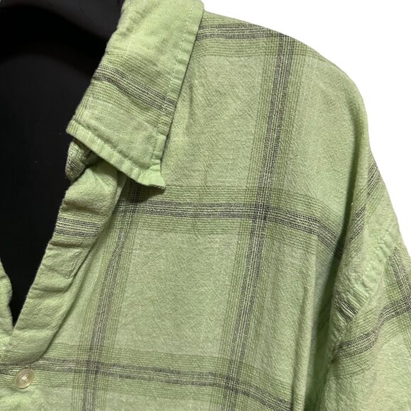Van Heusen Studio Men’s XXL Shirt Green Black Plaid Linen Button-Up Short Sleeve - Picture 5 of 8